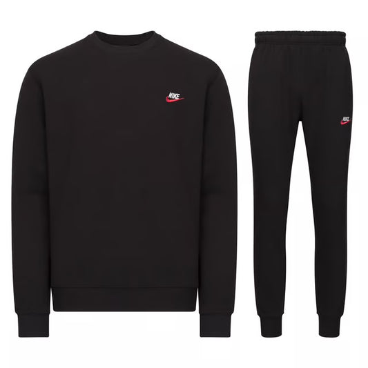 Nike Sportswear Men's Club Fleece Crew Neck Tracksuit Black/Red