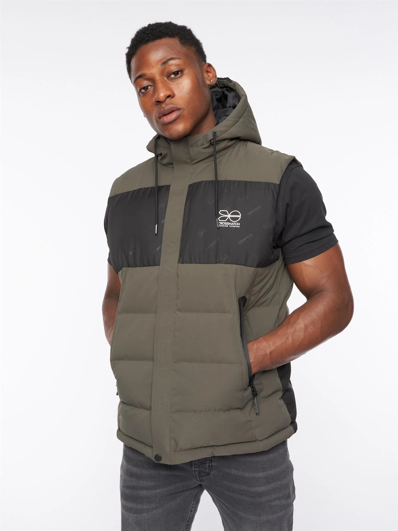 Mens Crosshatch Kremlins Embossed Gilet Olive