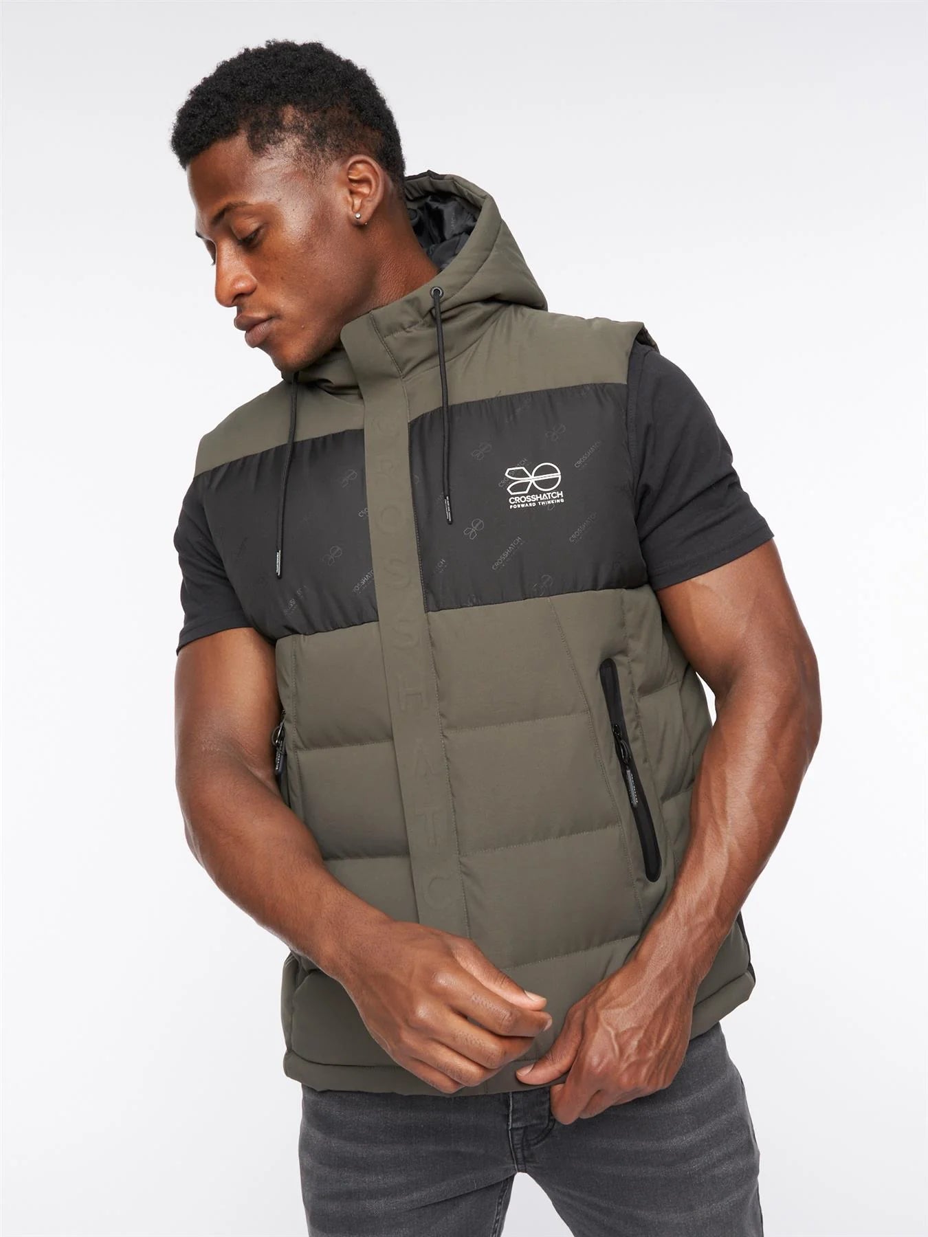 Mens Crosshatch Kremlins Embossed Gilet Olive