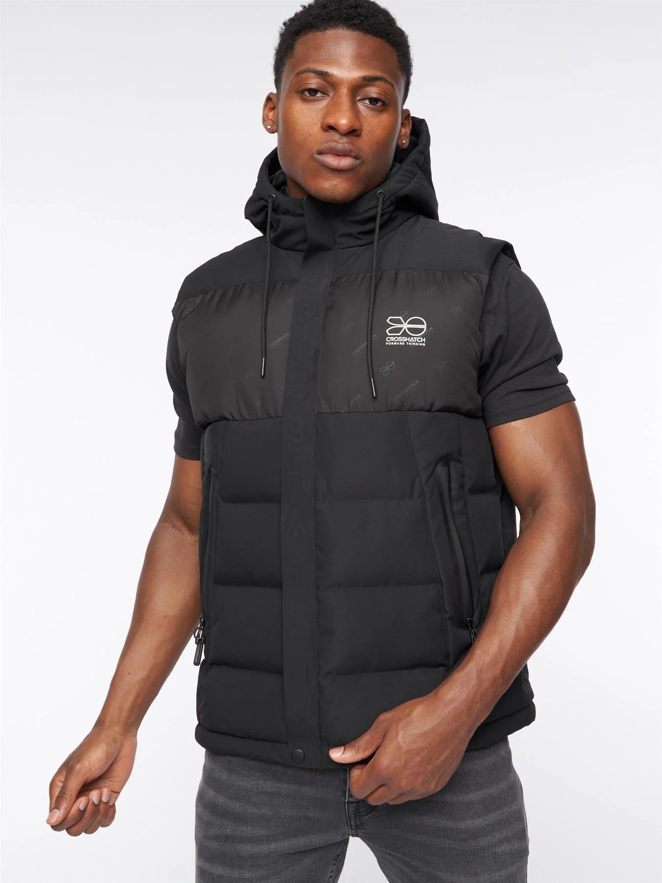 Mens Crosshatch Kremlins Embossed Gilet Black