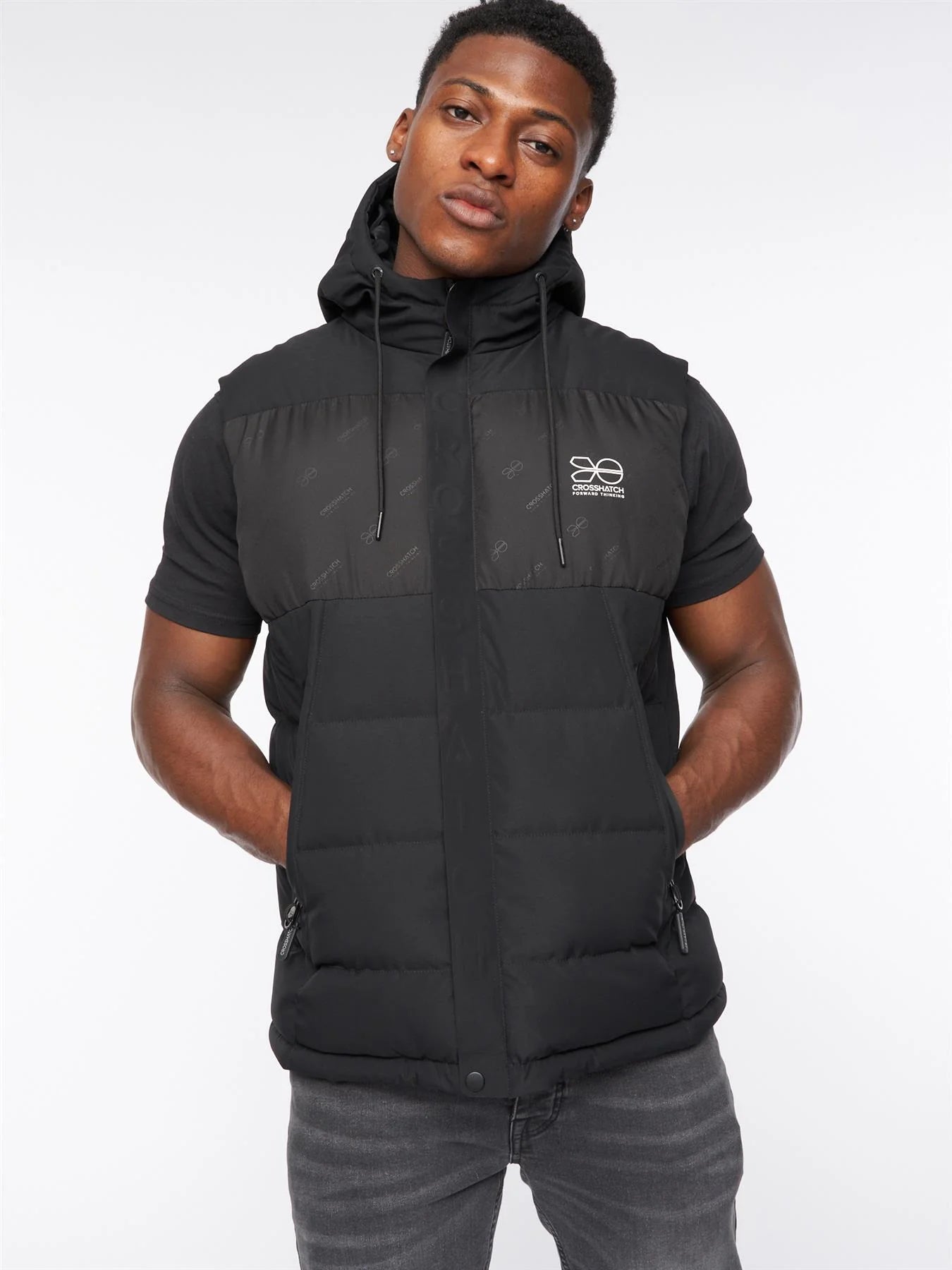 Mens Crosshatch Kremlins Embossed Gilet Black