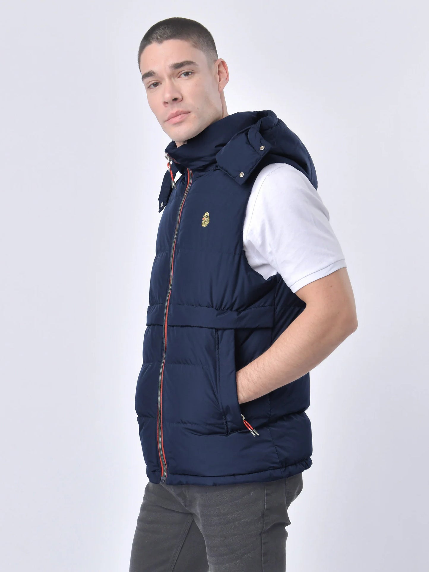 Luke 1977 Egrit Padded Hooded Gilet Navy