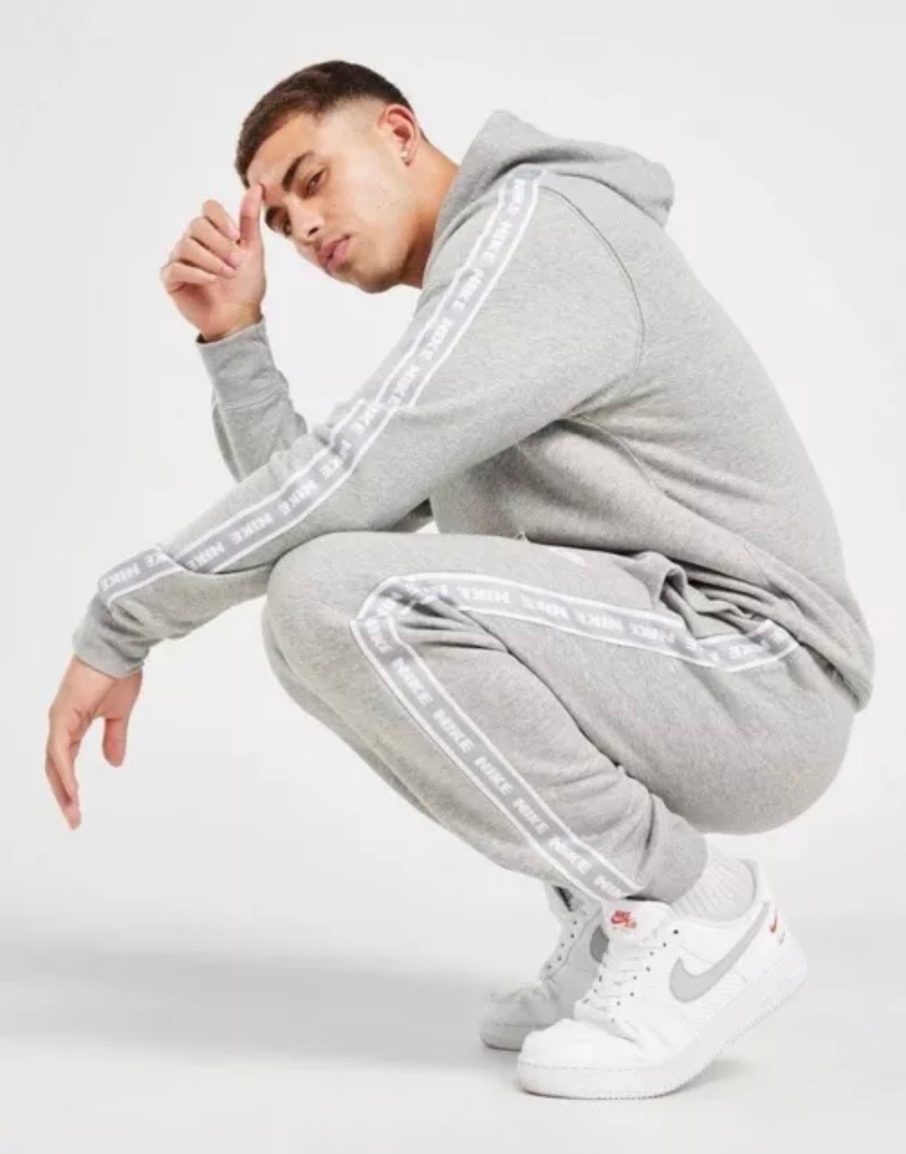 Nike Aries Sportswear Multi Swoosh Men’s Graphic Fleece Tracksuit Set Grey