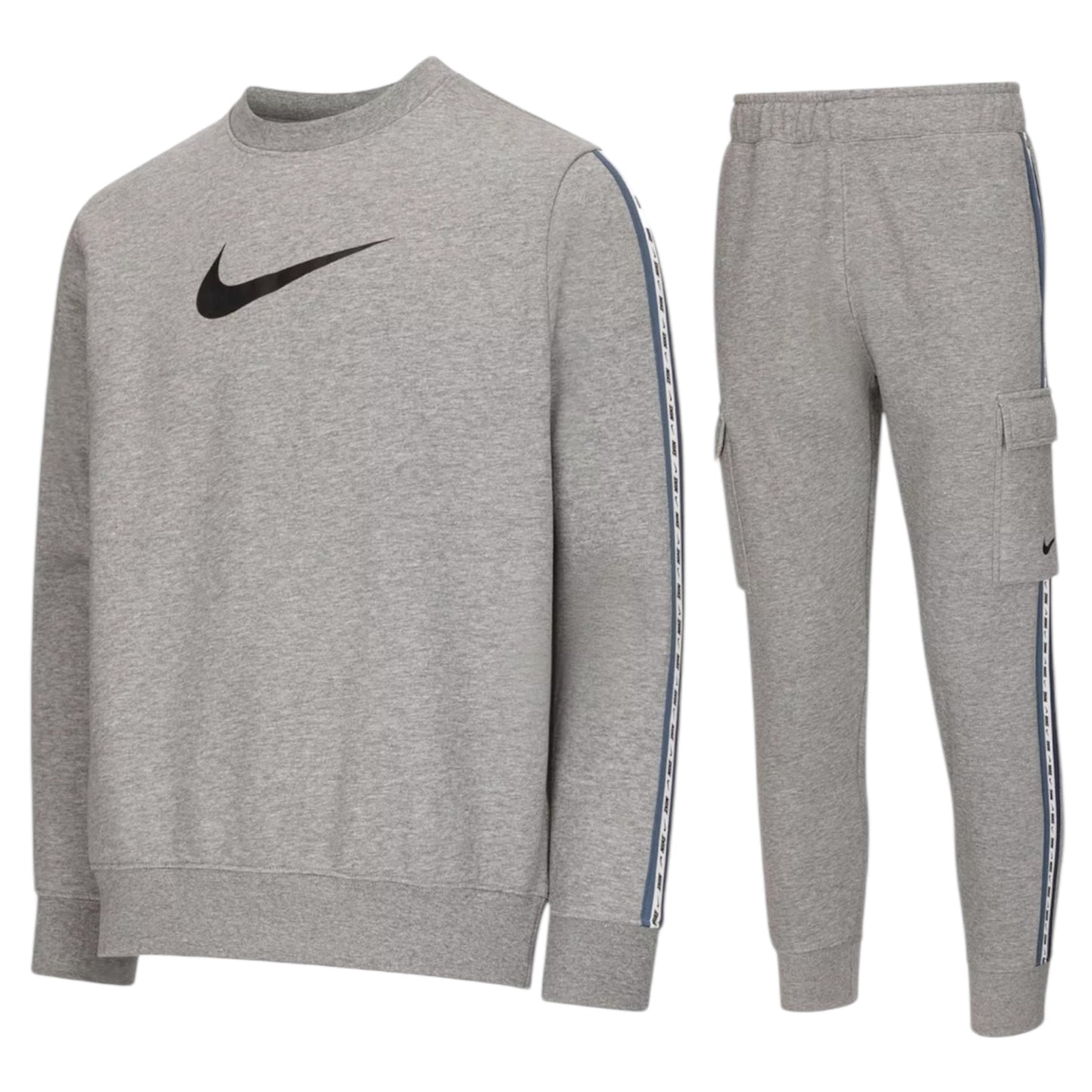 Nike Repeat Tracksuit - Grey, Crewneck Top & Cargo Joggers Combo