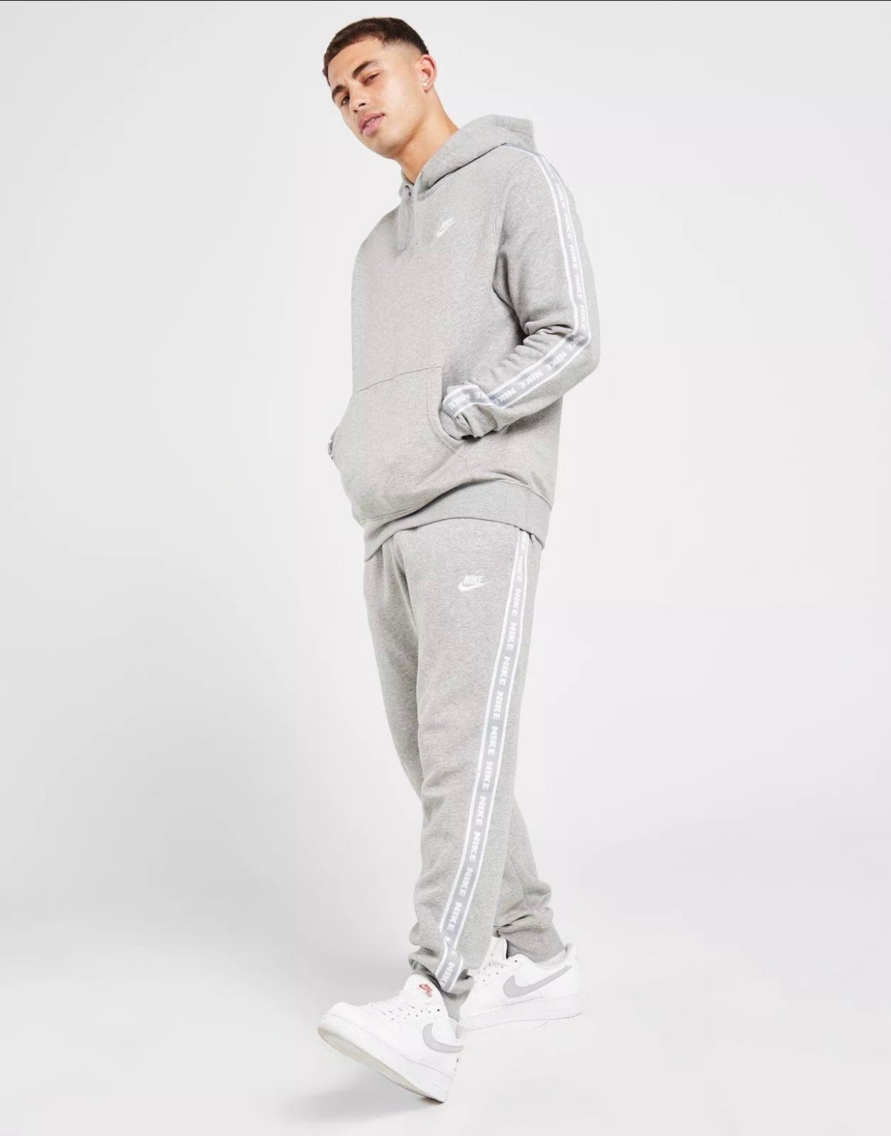 Nike Aries Sportswear Multi Swoosh Men’s Graphic Fleece Tracksuit Set Grey